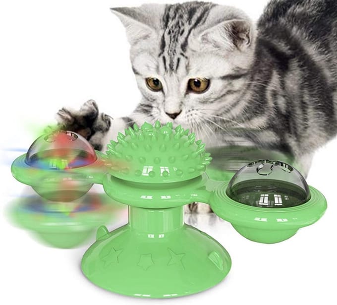 Daity Interactief windmolen kattenspeelgoed met LED-lichtbal - kattenkruid - zuignap en kattenspeelgoed - groen