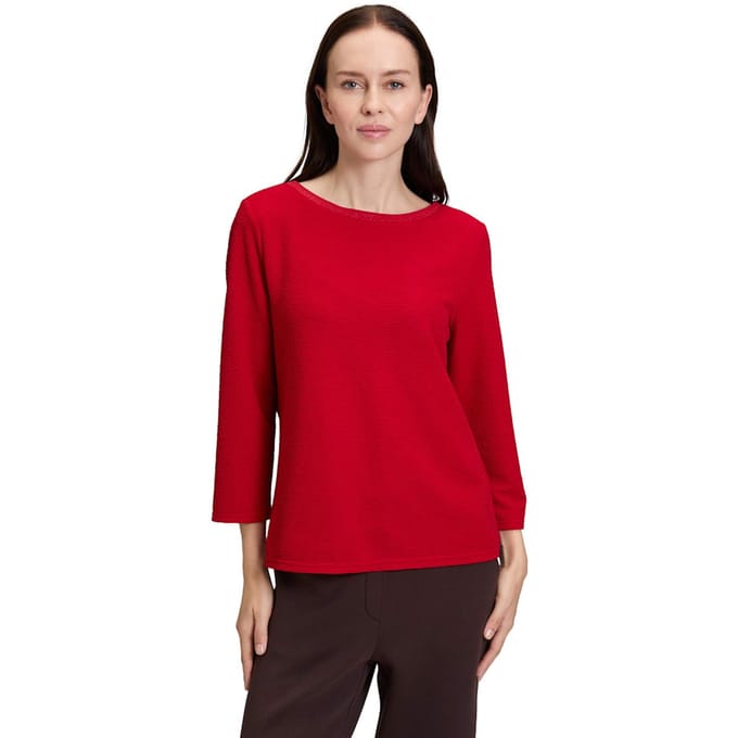 Gestructureerd shirt met glanzende bies - rood - Gr. 44 van Goldner Fashion