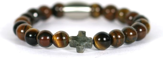 IbizaMen KIDS - pyrite kruis tijgeroog 6mm - 14cm