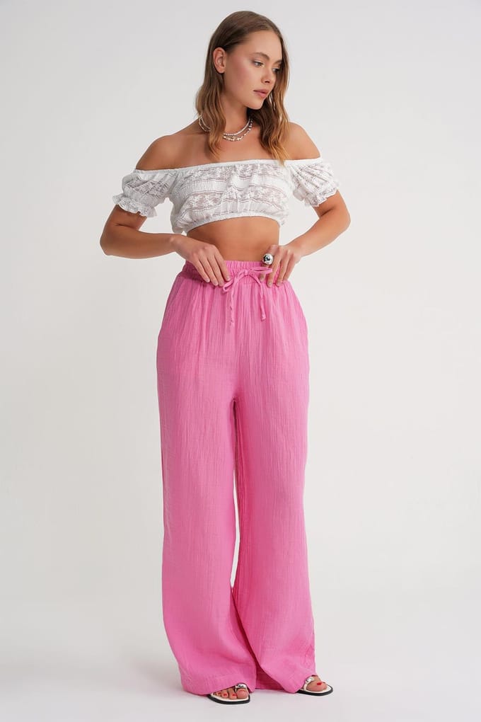 Hoge Taille Geweven Mousseline Stof Broek