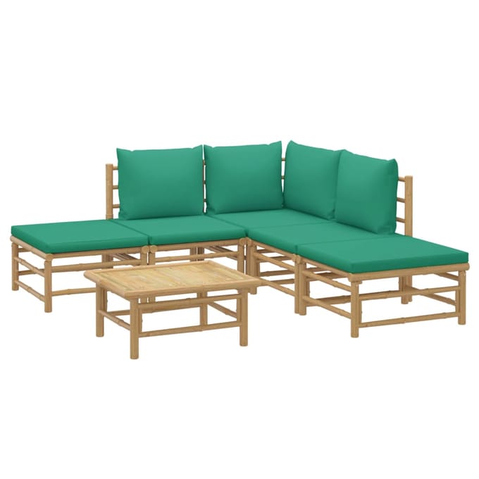 vidaXL - 6-delige - Loungeset - met - kussens - bamboe - groen