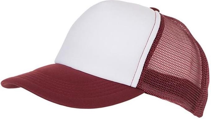 Myrtle Beach Volwassenen Unisex 5 Panel Polyester Mesh Cap (Wit/Bourgondië)