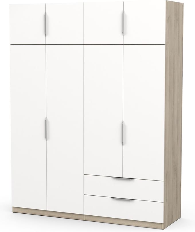 Kledingkast Spectre 157cm 8 deuren & 2 lades - mat wit/eikdecor