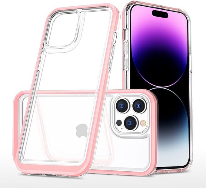 Hoesje Geschikt voor iPhone 14 Pro Max Hoesje met bumper - Shockproof case – Rosegoud / Transparant