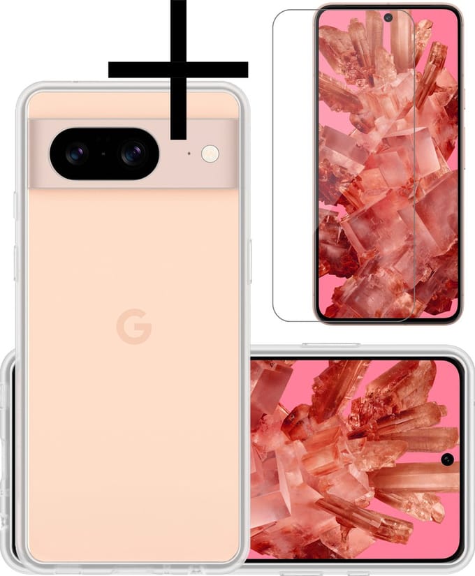 Hoesje - Met Screenprotector - Geschikt voor Google Pixel 8 - Sterk & Shockproof - Back Cover - Siliconen Case - Telefoon Hoes - Transparant