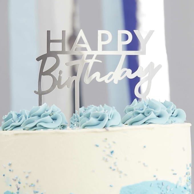 Ginger Ray - Ginger Ray - Taart topper Acryl Happy Birthday zilver