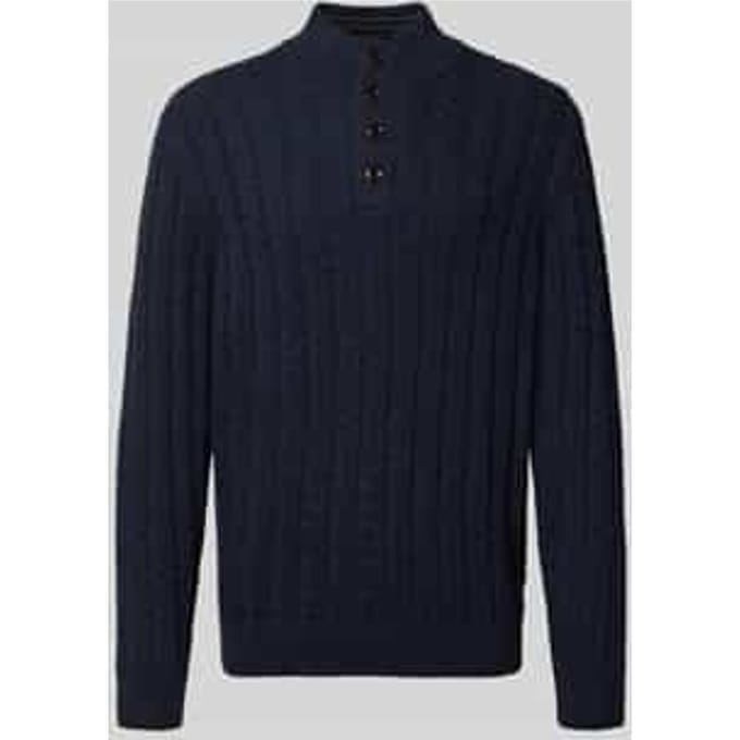 Fynch-Hatton Trui Buttoned Troyer Soft Knit Cable Cotton Wool Blend Navy / male