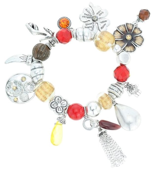 Behave - bedelarmband kleurmix met hangers - boho stijl - 16.5 cm