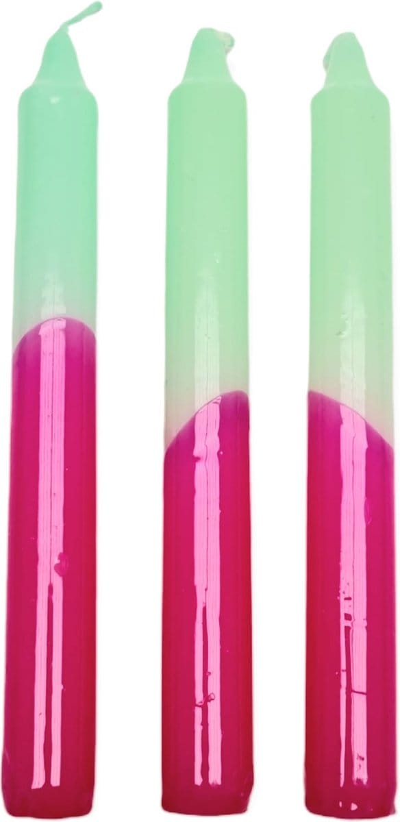 Cactula Dip Dye Dinerkaarsen Mint Groen Neon Roze 3 stuks 20 cm