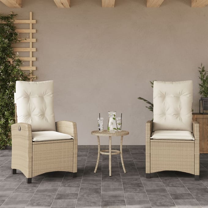vidaXL - Tuinstoelen - 2 - st - verstelbaar - met - kussens - poly - rattan - beige