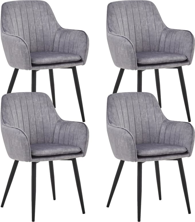 Colenis® - Lavinia Eetkamerstoel - Set Van 4 - Grijs - Adoré Velvet - Industrieel