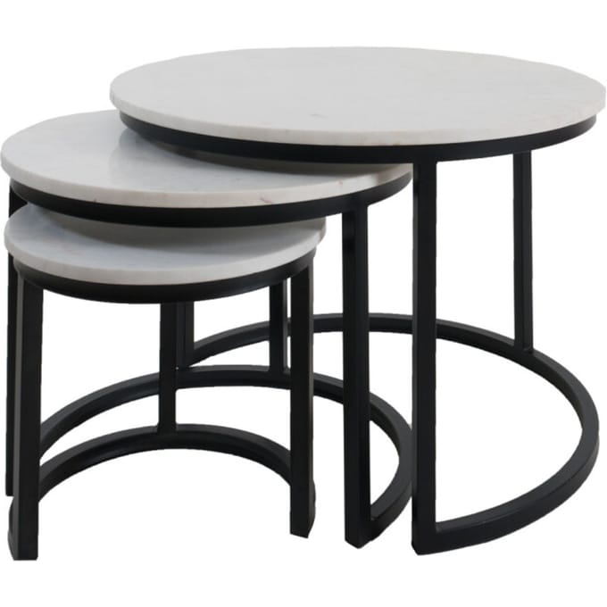 Home67 Salontafel jasmin marmer set van 3 wit/zwart