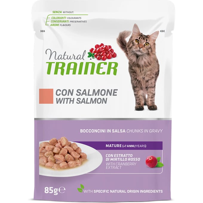 12x85g Zalm Mature Natural Trainer natvoer voor katten