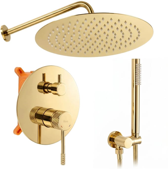 Rea - Inbouw Regendoucheset Venti Gold + Box - 29,5 x 18 x 21,2 cm