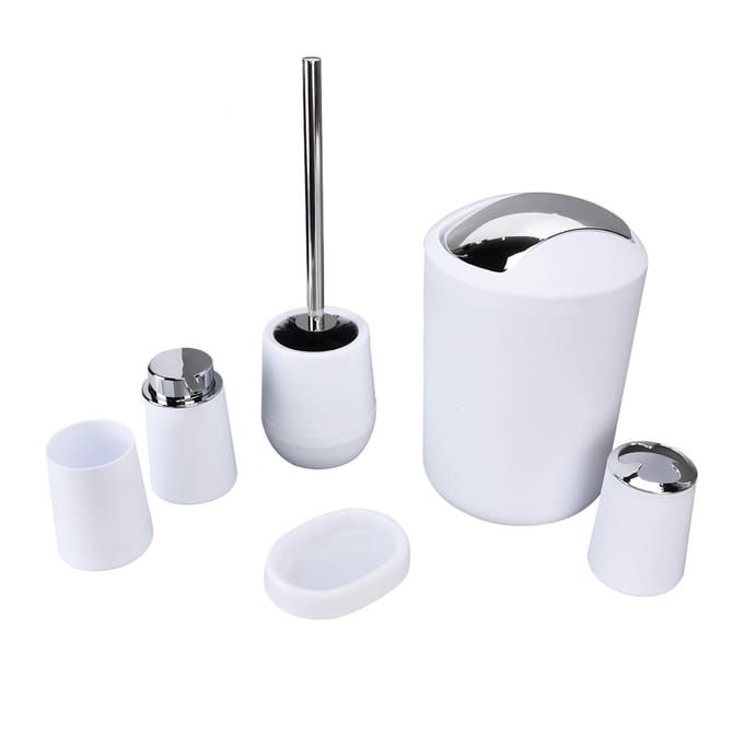 6-delige/set Badkameraccessoireset Elektroplating Tandenborstelhouder Prullenbak Kit voor ThuisWit wit