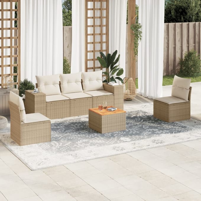 vidaXL - 6-delige - Loungeset - met - kussens - poly - rattan - beige