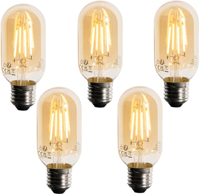 LUEDD Set van 5 E27 dimbare LED goud T45 4W 300 lm 2200K