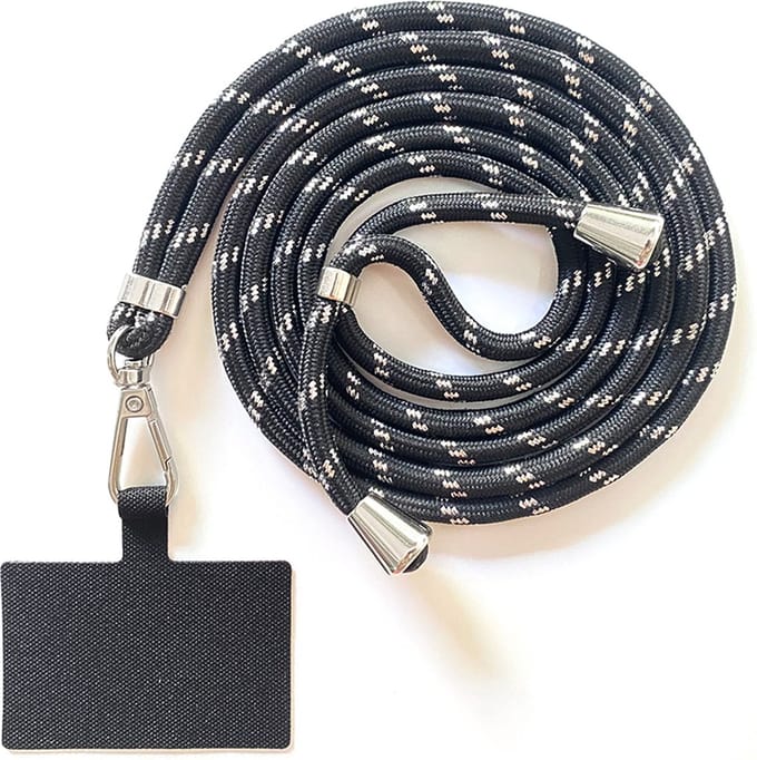 Universeel verstelbare telefoonkoord - zwart met witte streepjes - 150 cm