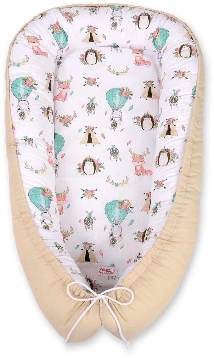Babynest dubbelzijdig Premium Cocoon voor baby's BOBONO- vossen beige/beige