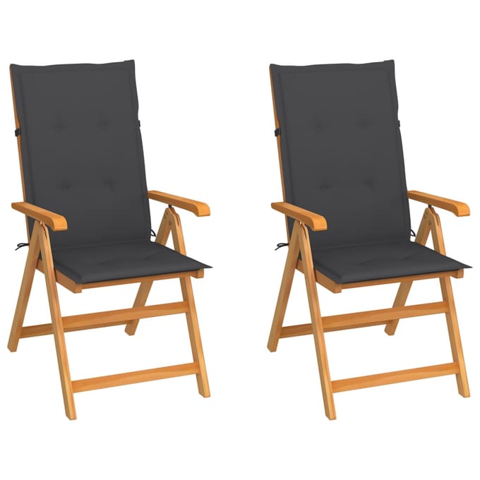 vidaXL - Inklapbare - stoelen - 2 - st - met - antracietkleurige - kussens