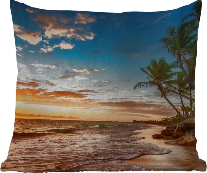 Tuinkussen - Strand - Zonsondergang - Zee - Palmboom - 40x40 cm - Weerbestendig