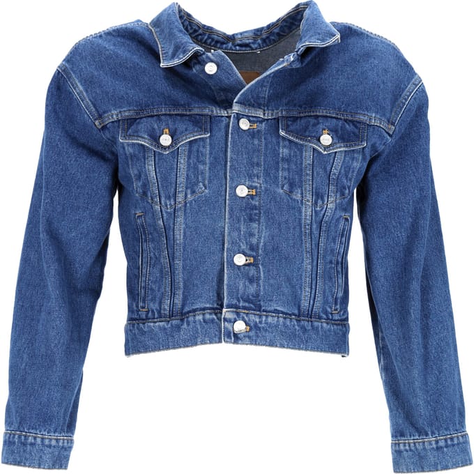 Balenciaga Geknoopte Cropped Jas in Blauwe Katoenen Denim