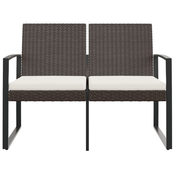 vidaXL - Tuinbank - 2-zits - met - kussens - polypropeen - rattan - bruin