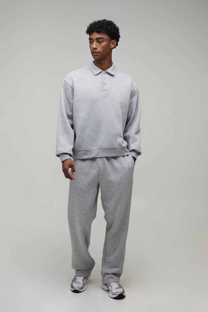 Oversized Boxy Rugby En Rechte Pijp Joggingbroek | Grey Marl | Size XS