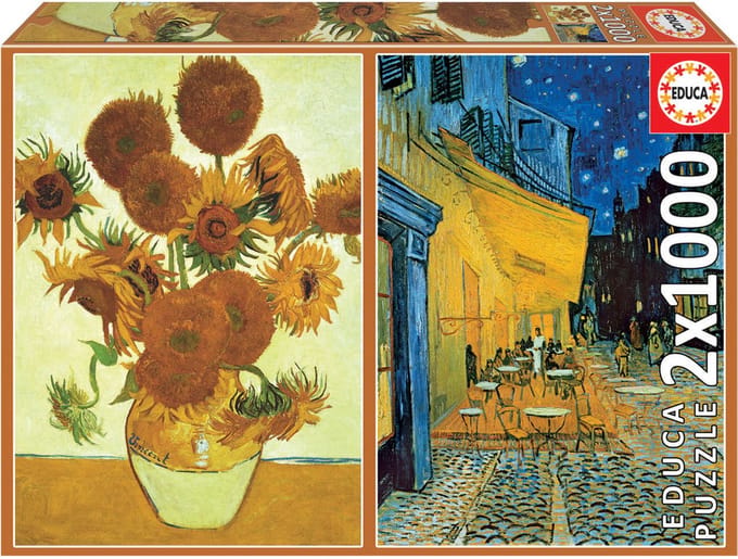 EDUCA - puzzel - 2 x 1000 stuks - Sunflowers & Café Terrace at Night, Vincent Van Gogh