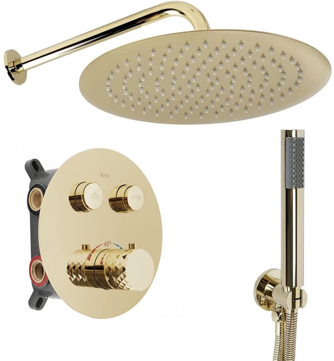 Rea Lungo Diamond +Box - Inbouwdoucheset Met Thermostaat - Gouden - 36X19X19Cm