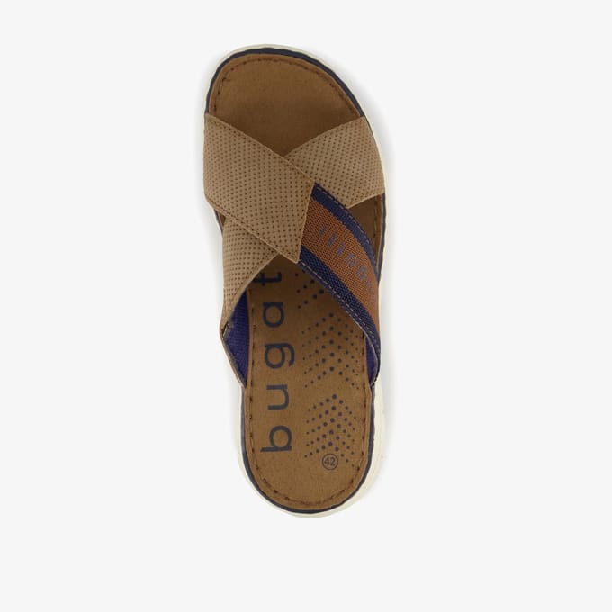 Bugatti leren heren slippers cognac blauw - Maat 44