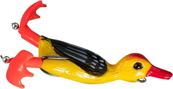 Top Water Eendenvisaas, eendenaas, drijvend eendenaas met dubbele propellers, plopende en spetterende voeten, realistisch eendje, drijvend kunstaas