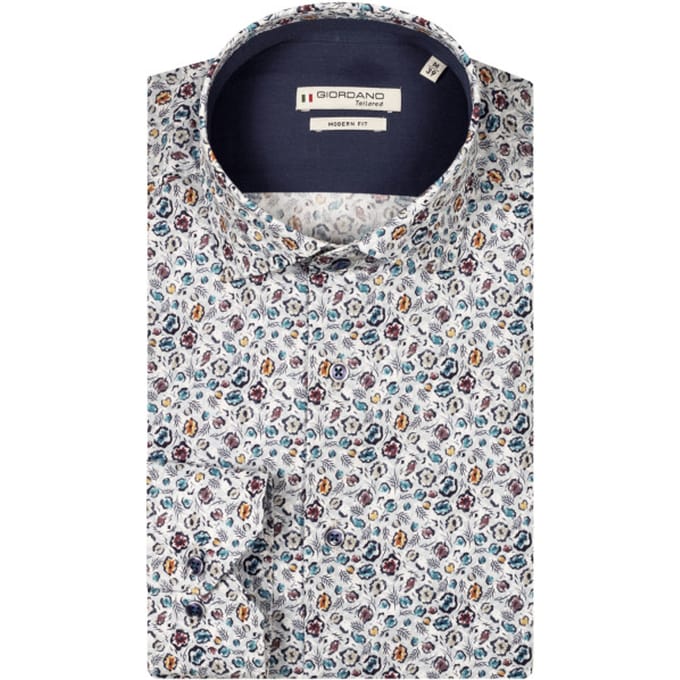 Giordano Overhemd Maggiore Satin Stretch Bold Mini Flowers Lichtblauw-Multi / male