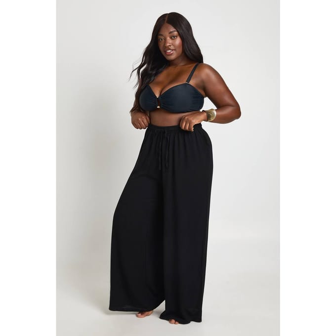 boohoo Dames Plus Essentials Oversized Linnen-look Broek | Zwart | Maat: 54