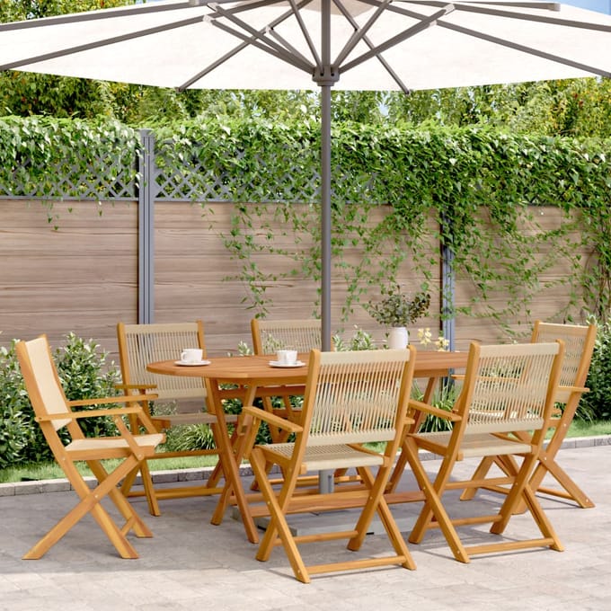 vidaXL - Klapstoelen - 6 - stuks - Beige - Massief - Acaciahout