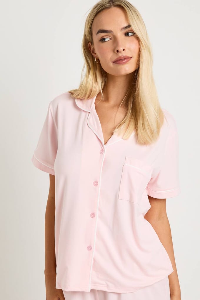 boohoo Dames Jersey Pyjama Set met Biesdetails - Korte Mouwen Shirt & Short | Roze | Maat: 42