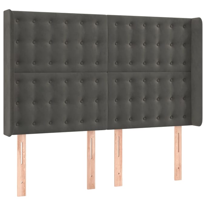 vidaXL - Hoofdbord - LED - 147x16x118/128 - cm - fluweel - donkergrijs
