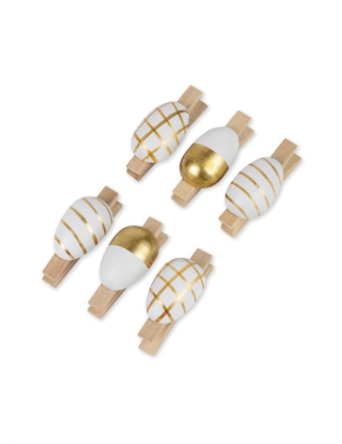 ARTYFETES - 6 gouden en witte eierknijpers 4,5 cm van hout