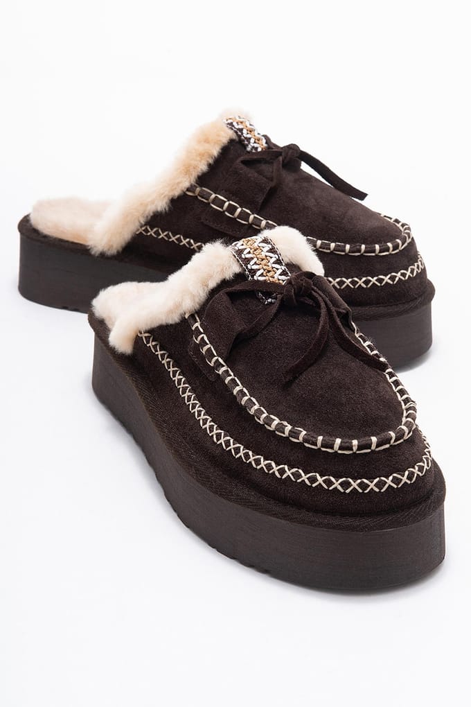 Yalina Leren Platform Mocassin Slippers