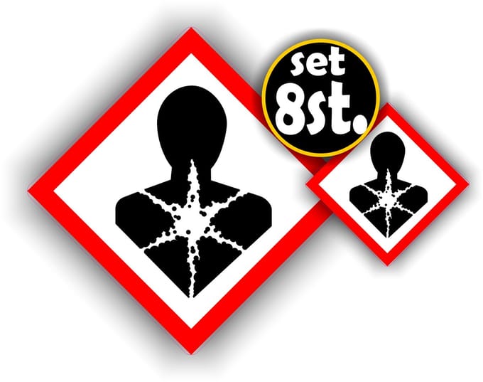 Jerma - Gezondheidsrisico - Sticker - set - 4 van 10 en 4 van 5 cm breed - ISO norm - Weerbestendig