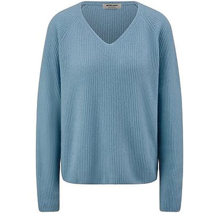 Trui V-hals 100% kasjmier Van Peter Hahn blauw