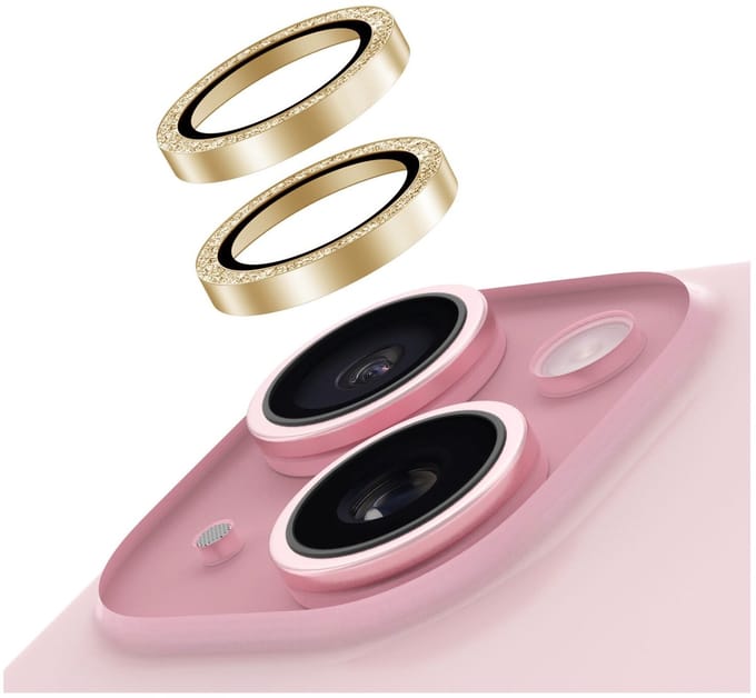 AVY Camera Lens Protector Rings | Geschikt voor Apple iPhone 15 / 15 Plus | Camera Lens Protector Glas | Schokbestendig | Krasbestendig | met Applicator | Glitter Goud