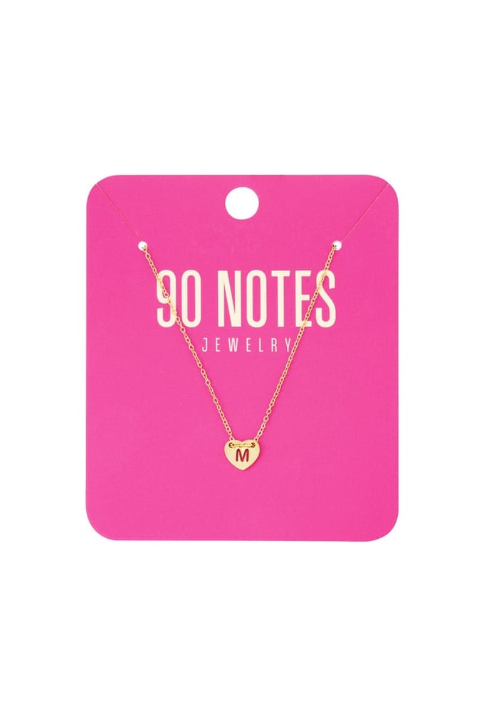 90 NOTES - Initial Heart Ketting - Letter M - goudkleurig