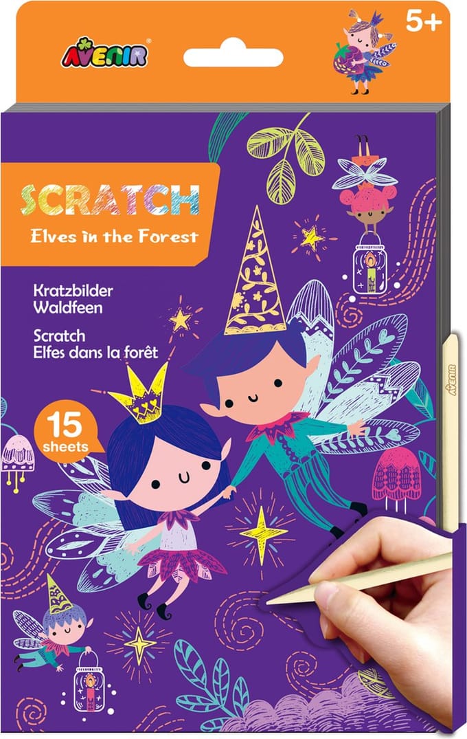 AVENIR Scratch Art Boek A5 - Elfjes In Het Bos - 15 Pagina's - Creatief Spelen - 5 Jaar