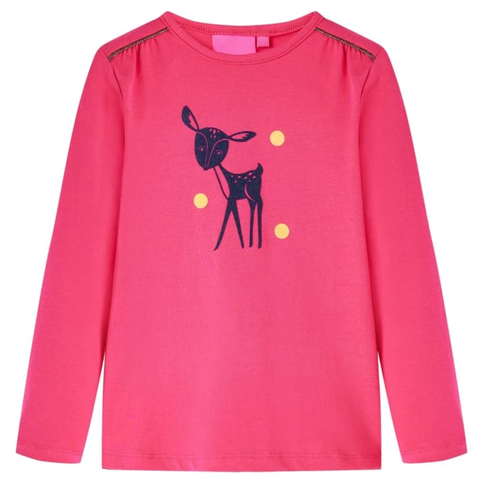 vidaXL - Kindershirt - met - lange - mouwen - 128 - felroze