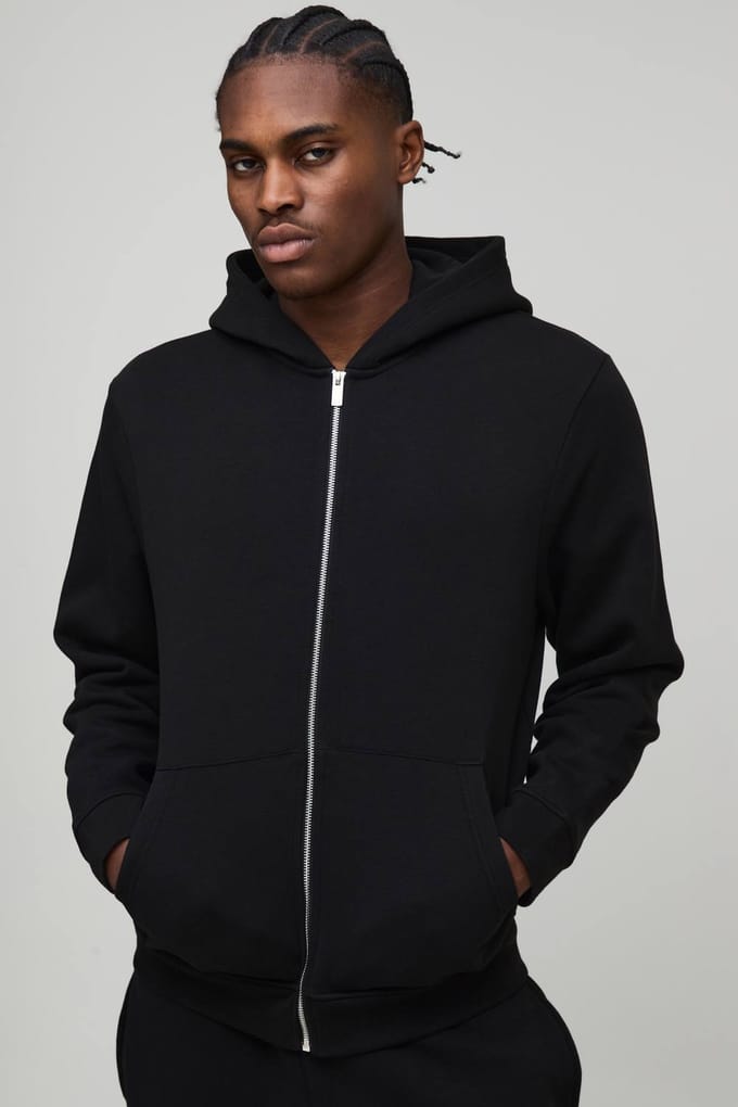 Essential Regular Zip Through Hoodie | Black | Size Medium