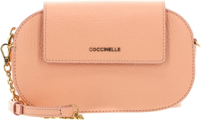 COCCINELLE Leren Schoudertas Faint Mini Bag Grained Leather Sunrise Abrikoos