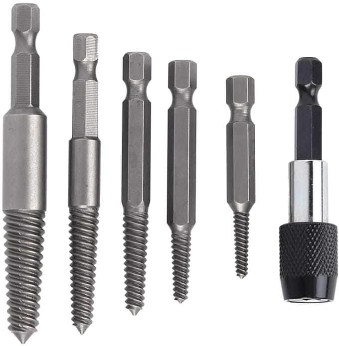 Schroef Extractor Set - Gebroken Bout Verwijderaar - Schroeven Verwijderen - Zes Kops Handvat - Set van 6 - Zilver