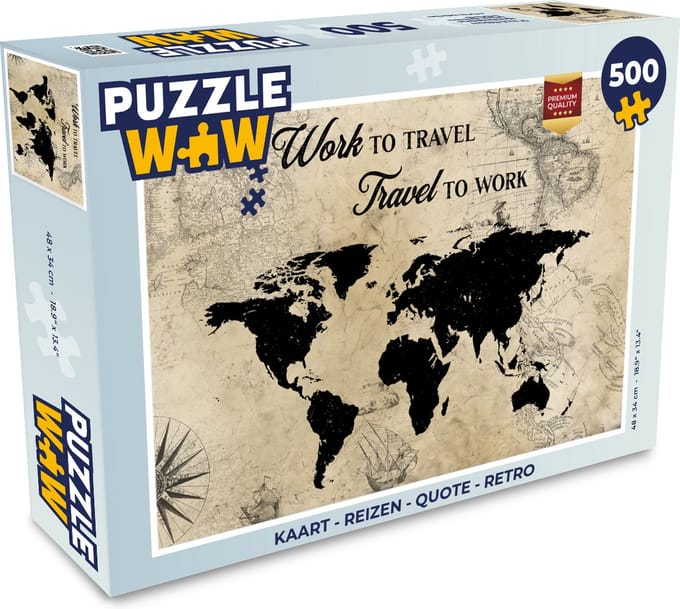 Puzzel Kaart - Reizen - Quote - Retro - Legpuzzel - Puzzel 500 stukjes