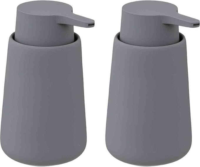 5Five Zeeppompje/dispenser - 2x - keramiek - grijs - 250 ml - keuken/badkamer/toilet - lotionpompje